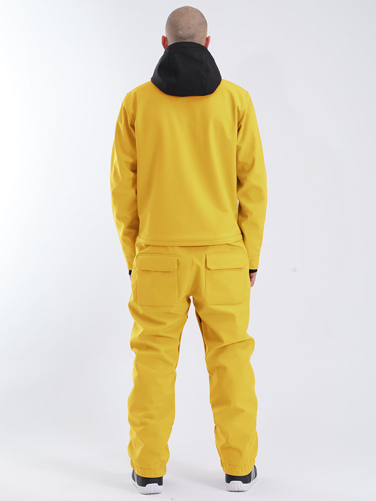 Men's Yellow Breathable Multi-Pocket Loose-Fit One-Piece Snow Suits