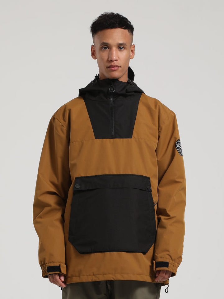 Men's Black & Brown Patchwork Kangaroo Pocket Snow Anoraks