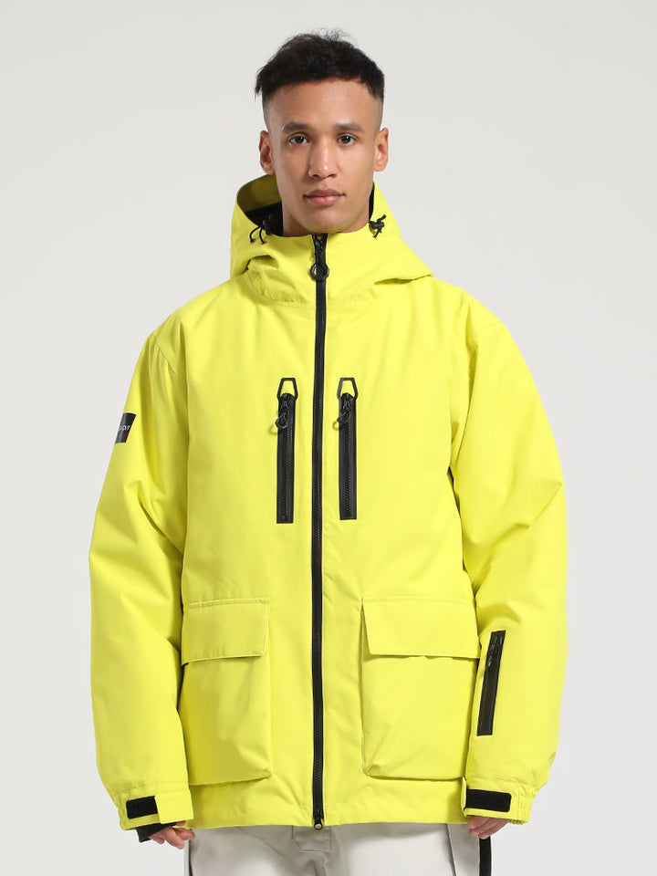 Men's Neon Yellow Fully Sealed Seam Two-Way Zipper Snow Jackets