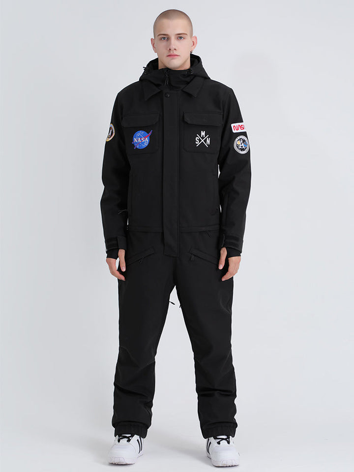 Men's One Picece Snowboard Waterproof Night Black Ski Suits