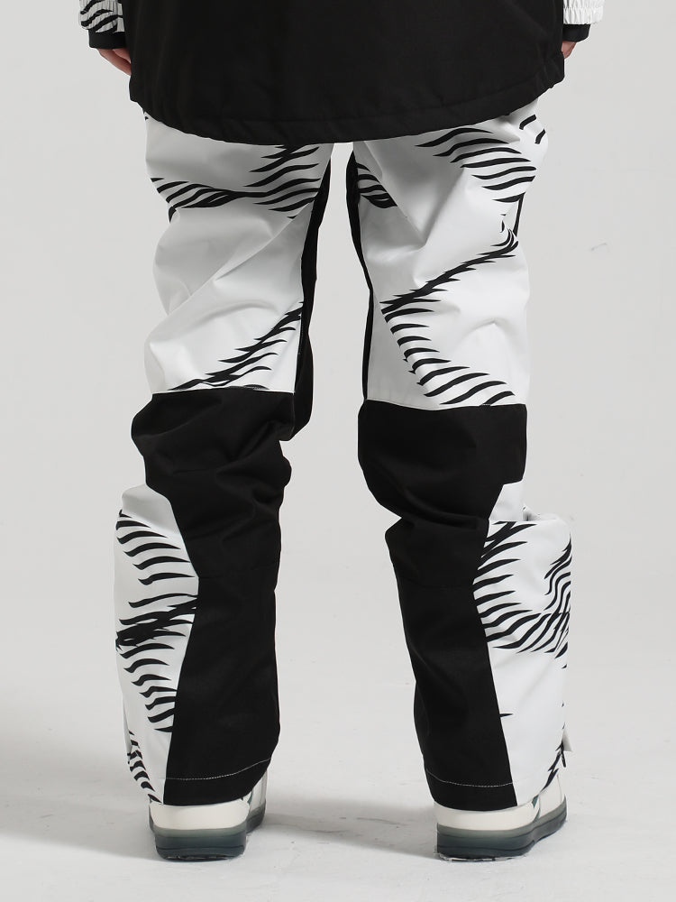 Women's Black Wavy Stripe Color-Block Snow Pants