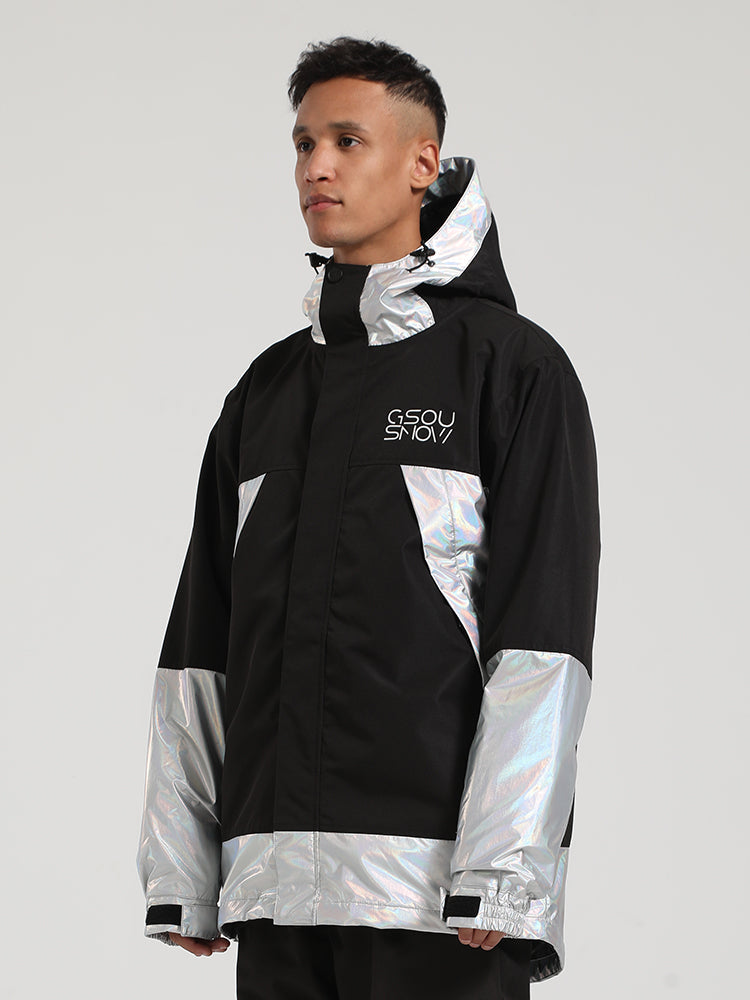 Men's Black & Pearl Silver Full-Zip Storm Flap Color-Block Insulated Snow Jacket