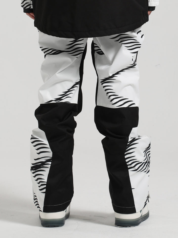 Women's White Wavy Stripe Color-Block Snow Pants