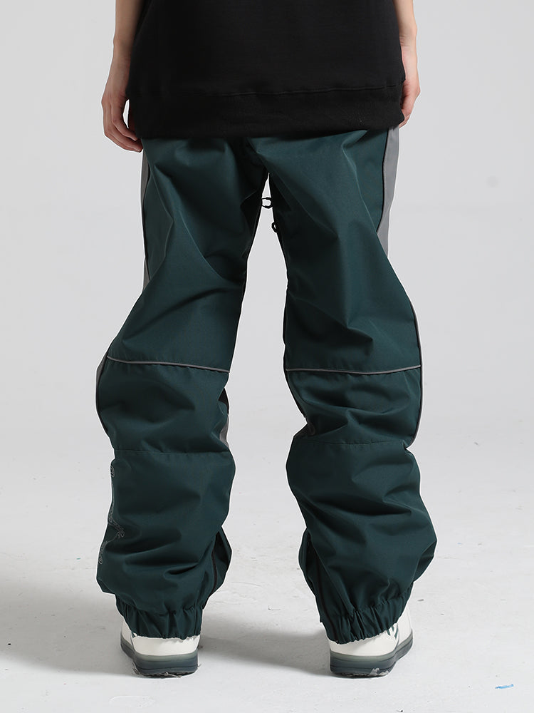 Women's Dark Green Contrast Stitching Straight-Leg Snow Pants