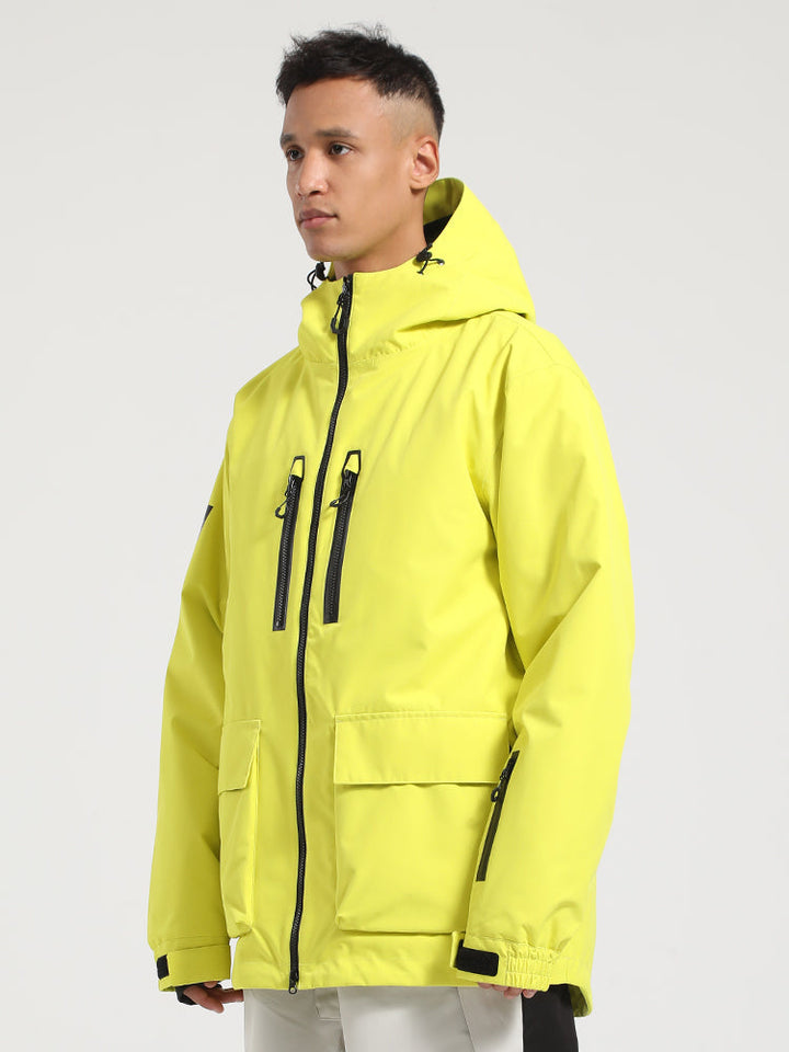 Men's Neon Yellow Fully Sealed Seam Two-Way Zipper Snow Jackets