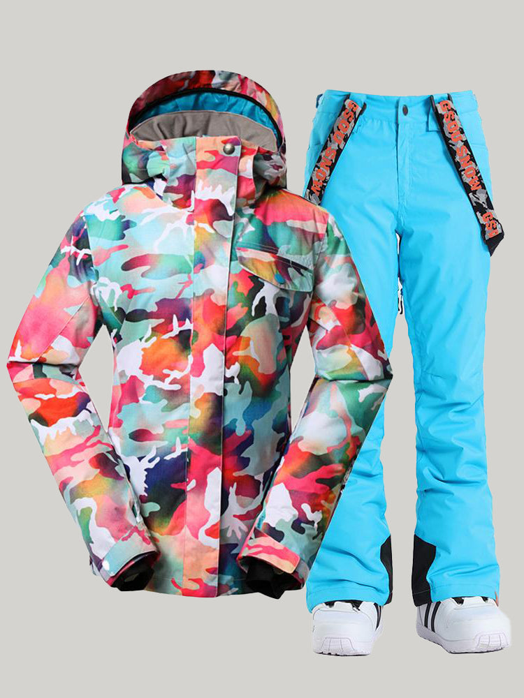 Gsou Snow Women's Ski Suits Camo Snowboard Jacket Pants Sets