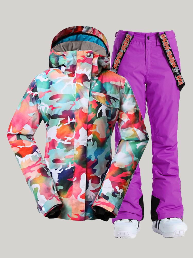 Gsou Snow Damen Skianzüge Camo Snowboardjacke Hosensets