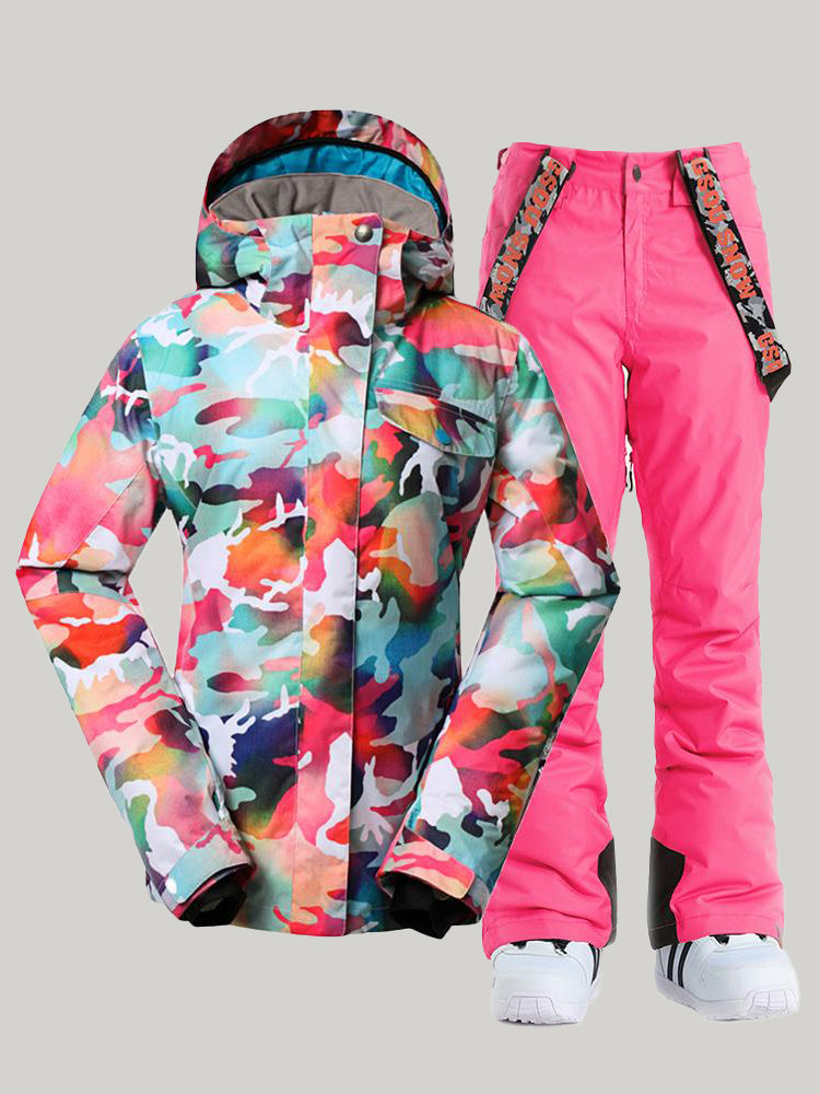 Gsou Snow Damen Skianzüge Camo Snowboardjacke Hosensets