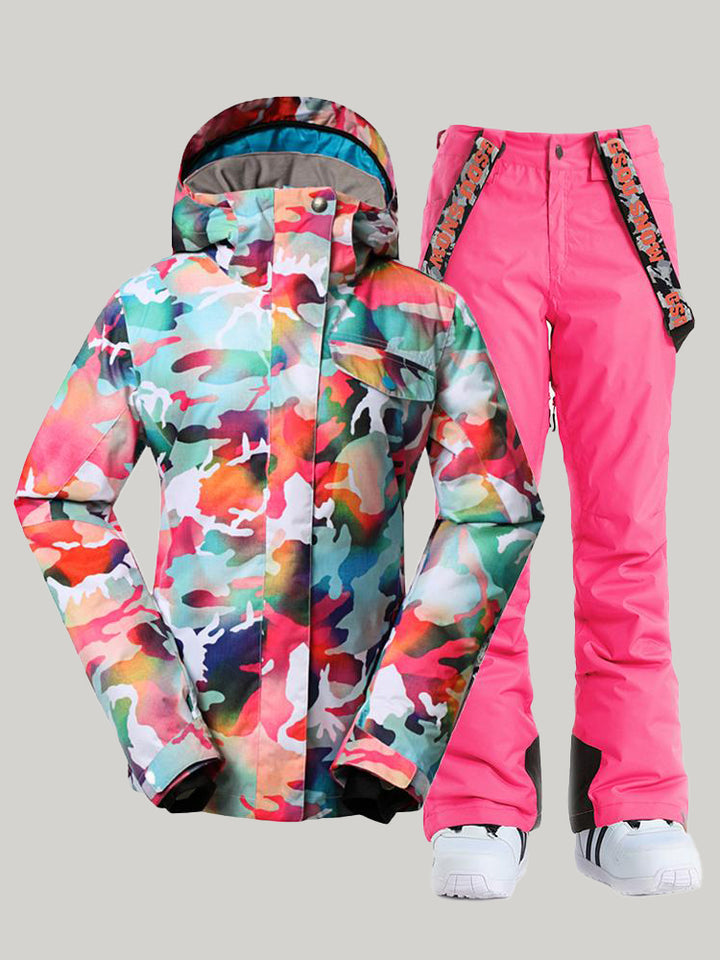 Gsou Snow Ensembles de pantalons de veste de snowboard camouflage pour femmes