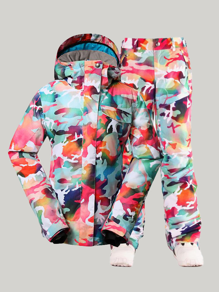 Gsou Snow Damen Skianzüge Camo Snowboardjacke Hosensets