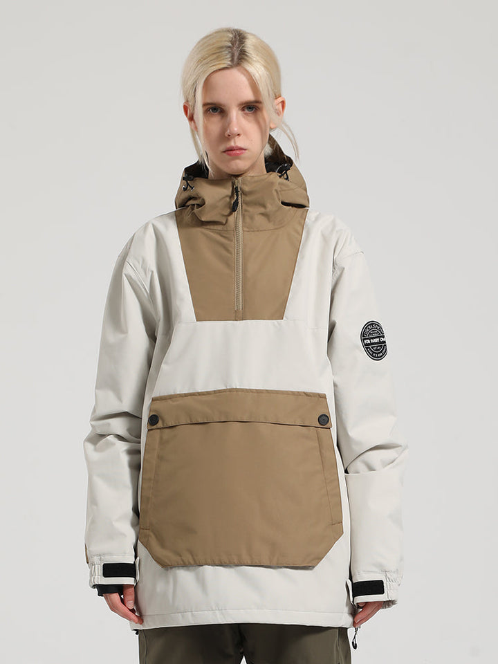 Women's Black & Brown Patchwork Kangaroo Pocket Snow Anoraks