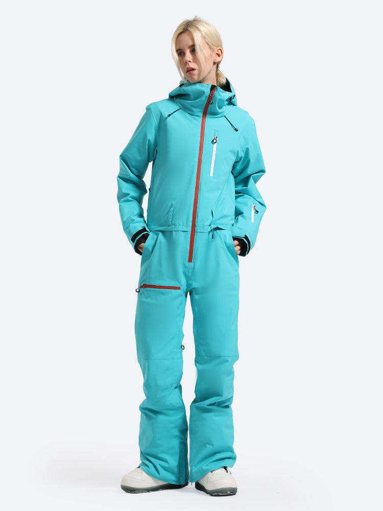 Women's Neon Red Waterproof-breathable One-Piece Ski Suits