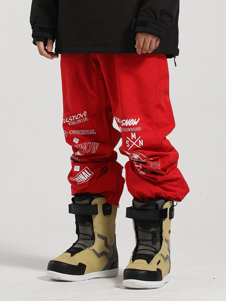 Gsou Snow Men's Red Print Ski Pants