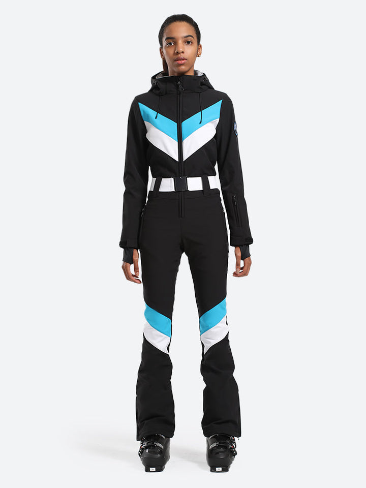 Women's Black Slim-Fit Waterproof One-Piece Ski Suits