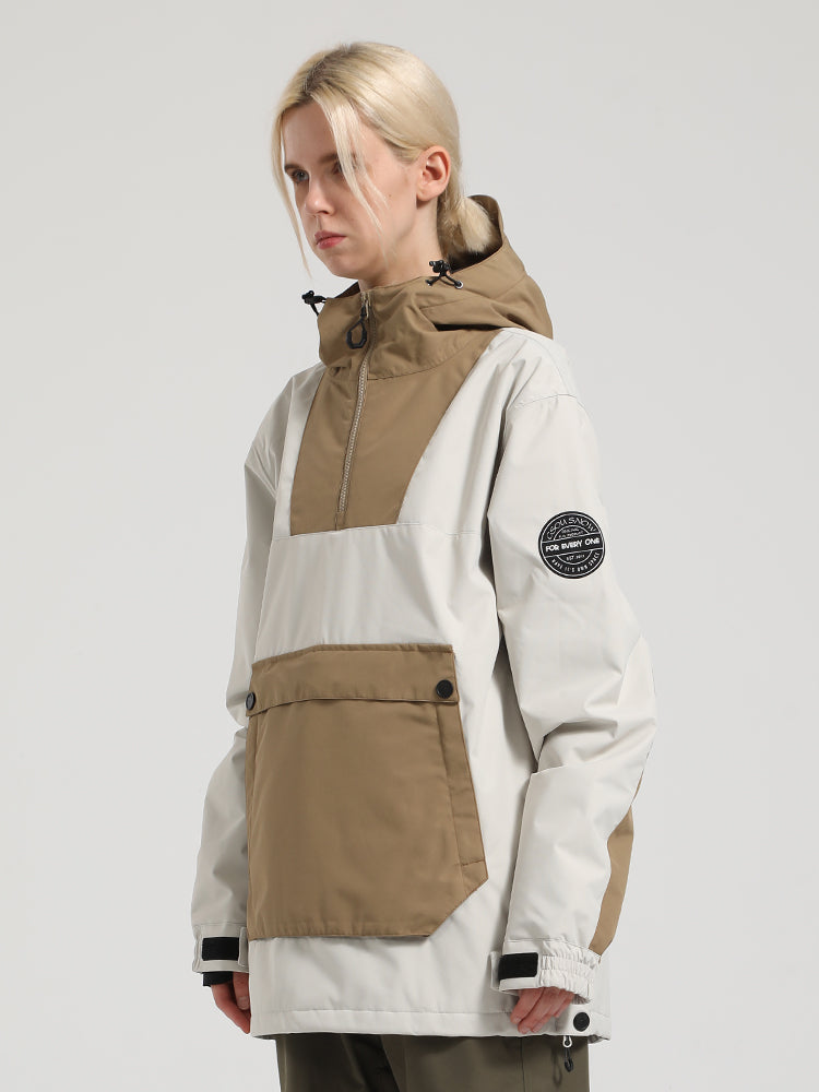 Women's Black & Brown Patchwork Kangaroo Pocket Snow Anoraks