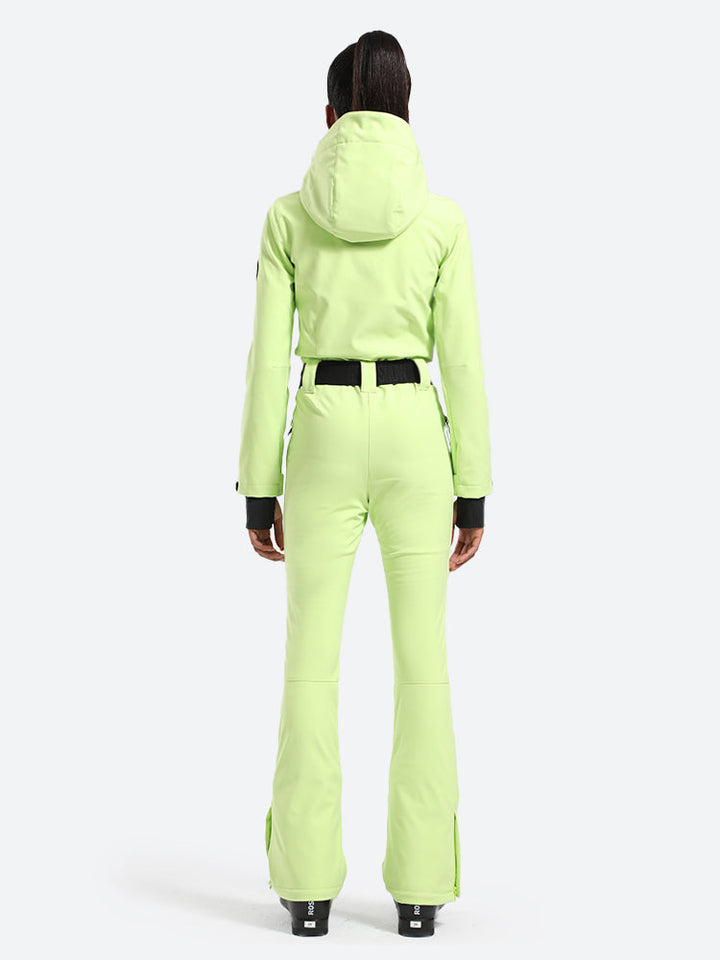 Women's Neon Green One-Piece Ski Suits with Removable Hood