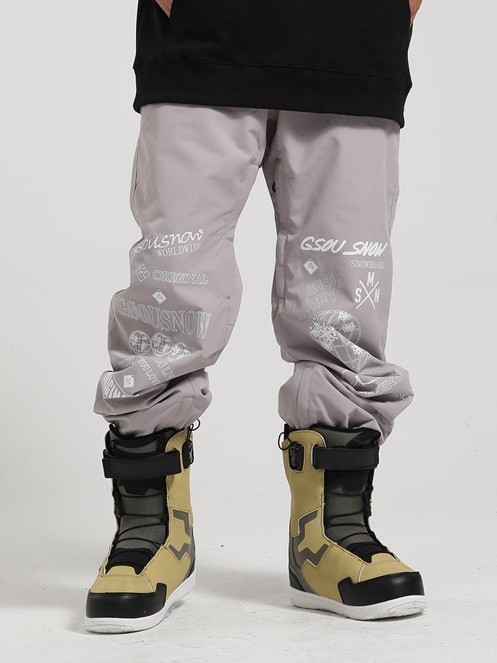 Gsou Snow Men's Light Grey Print Ski Pants