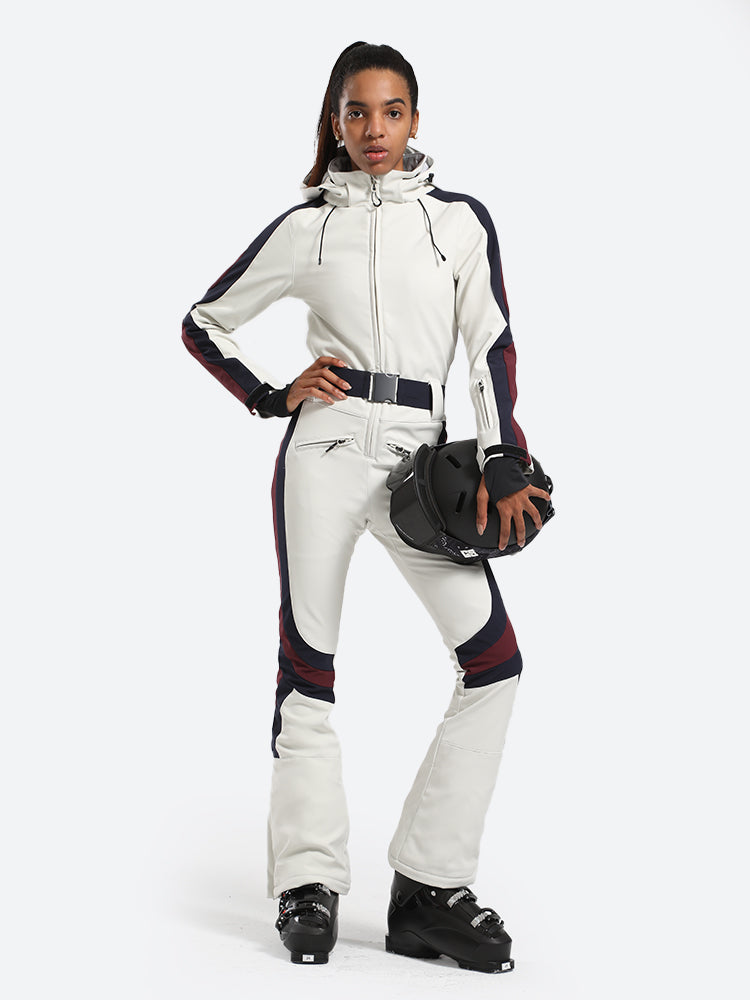 Women's White Stylish Athleticism One-Piece Ski Suit