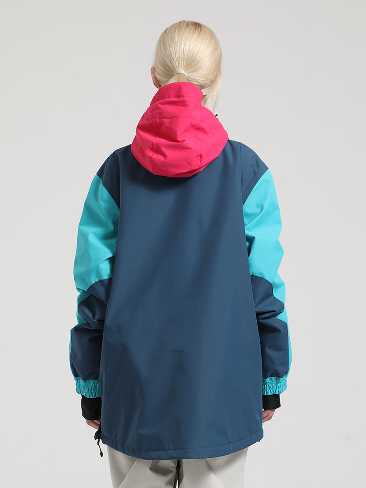 Women's Blue & Cyan Color-Block Kangaroo Pocket Insulated Snow Anoraks