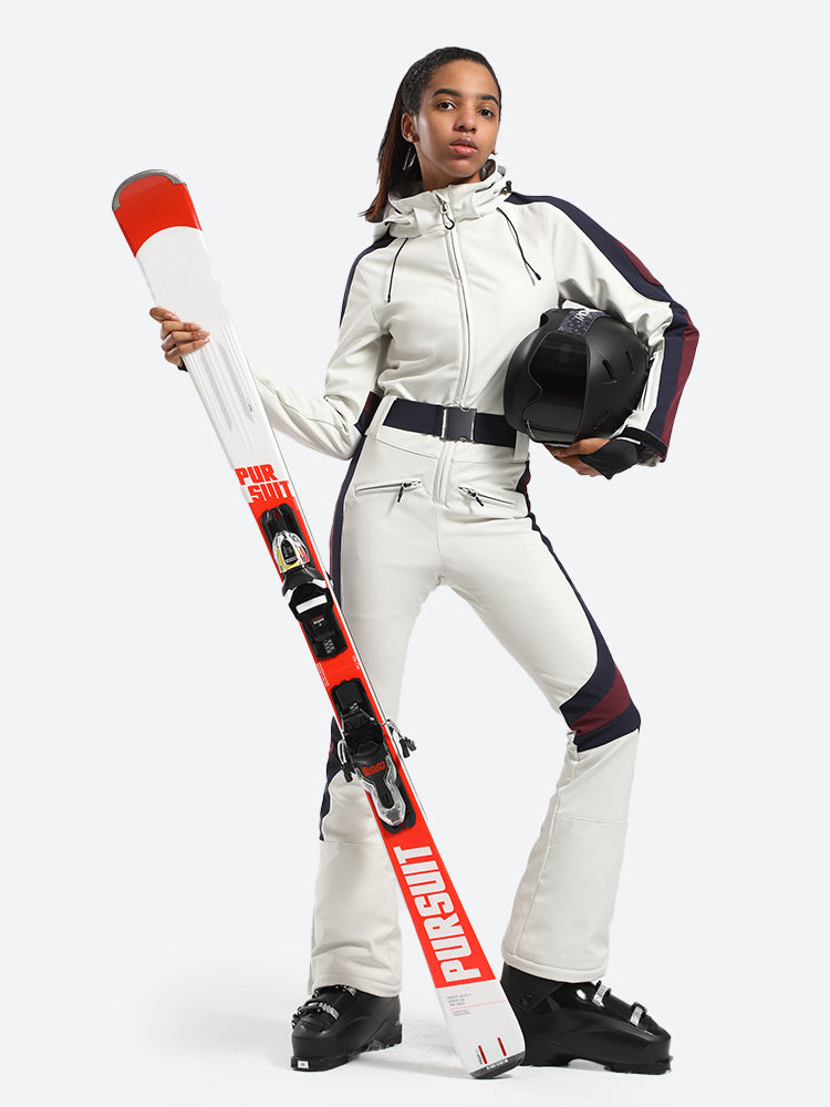 Gsou Snow Combinaison de ski une pièce à rayures verticales pour femme avec capuche 