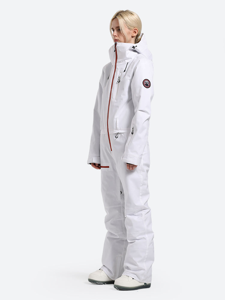 Women's White Waterproof-breathable One-Piece Ski Suits