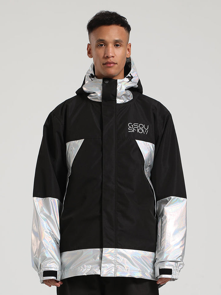 Men's Black & Pearl Silver Full-Zip Storm Flap Color-Block Insulated Snow Jacket