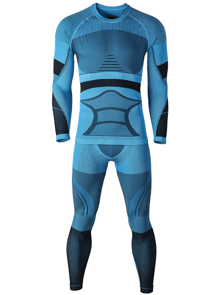 Gsou Snow Ensemble de sous-vêtements thermiques de ski bleu hiver pour hommes à séchage rapide