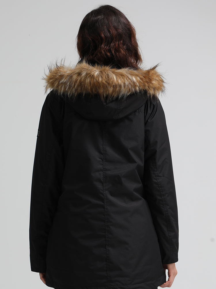  Black solid color Womens Hooded Ski Jacket Waterproof Snowboard Jacket