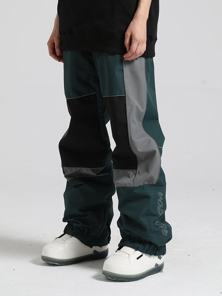 Women's Black Contrast Stitching Straight-Leg Snow Pants