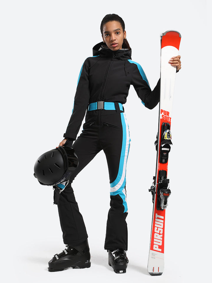 Gsou Snow Combinaison de ski une pièce à rayures verticales pour femme avec capuche 