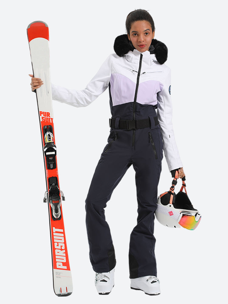 Gsou Snow Combinaison de ski une pièce en fausse fourrure pour femme 