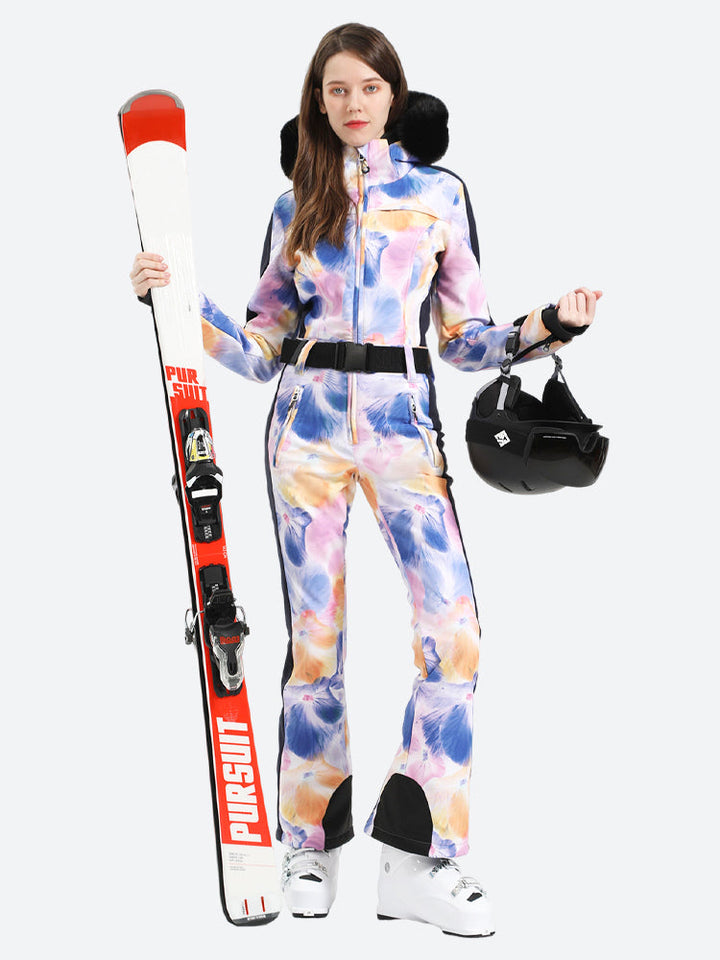 Gsou Snow Combinaison de ski une pièce en fausse fourrure pour femme 