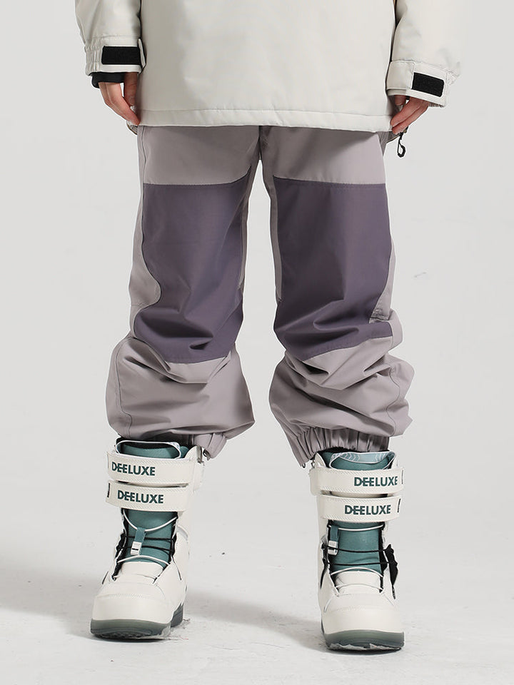 Men's Light Purple Color-Block Straight-Leg Snow Pants