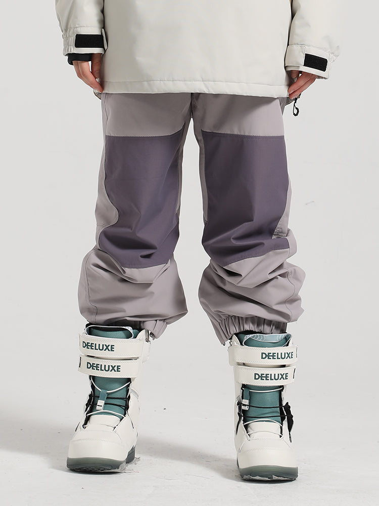 Unisex Army Green Color-Block Straight-Leg Snow Pants