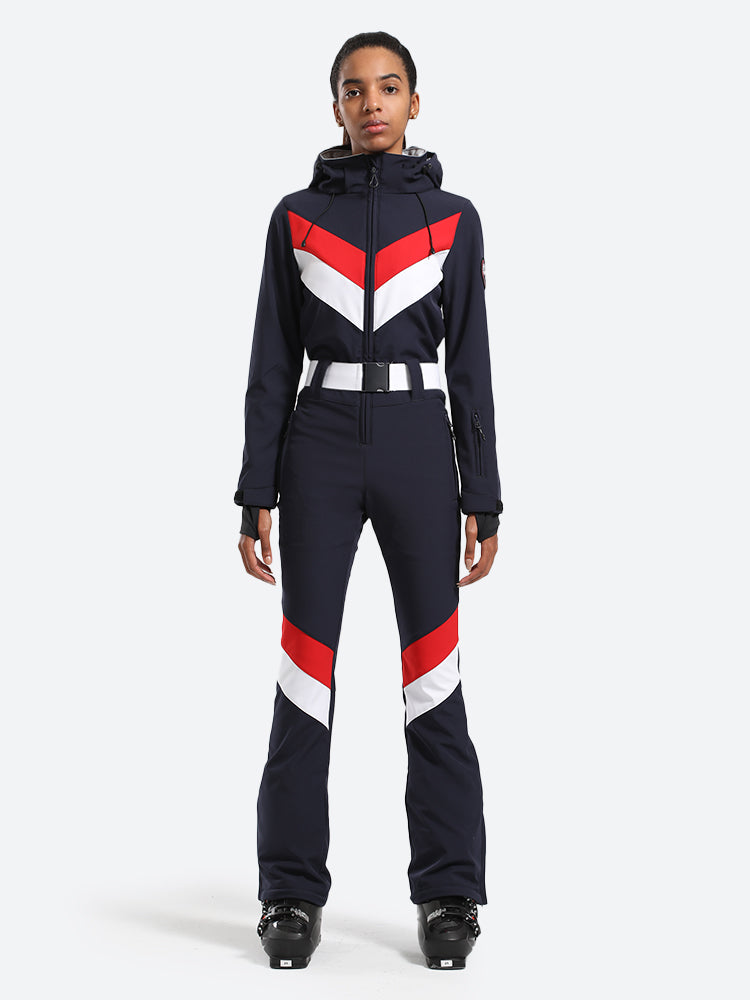 Women's Navy Slim-Fit Waterproof One-Piece Ski Suits