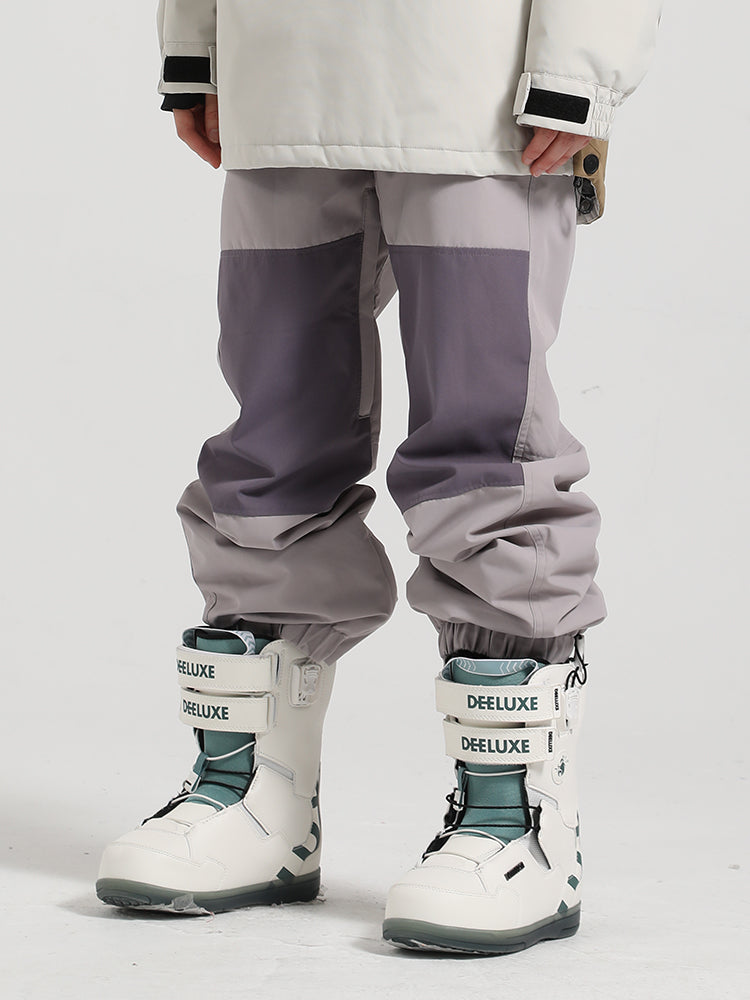 Unisex Light Purple Color-Block Straight-Leg Snow Pants