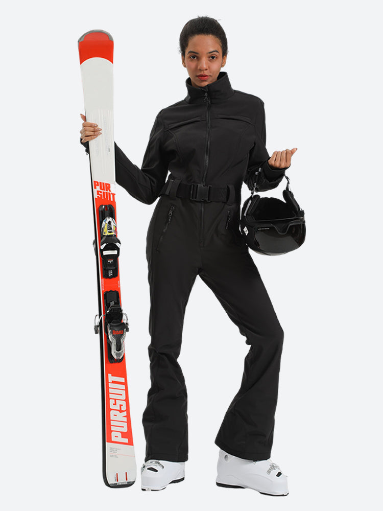 Women's Black & Gold Solid Fully-Sealed Seam One Piece Ski Suit