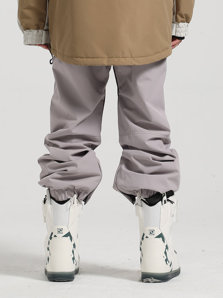 Unisex Army Green Color-Block Straight-Leg Snow Pants