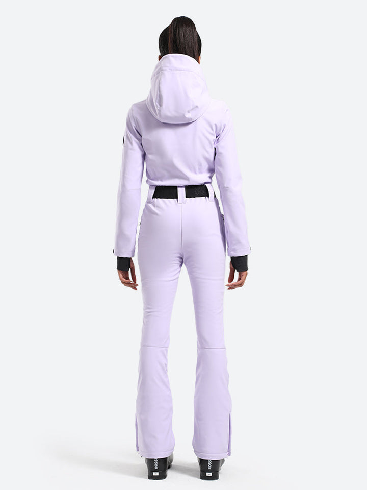 Women's White One-Piece Ski Suits with Removable Hood