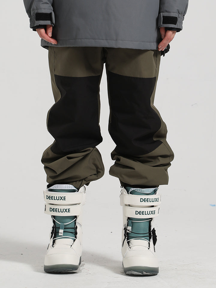 Unisex Army Green Color-Block Straight-Leg Snow Pants