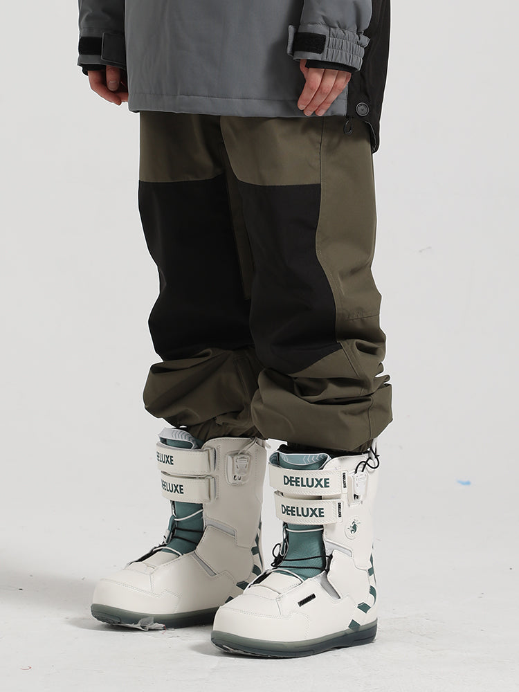 Unisex Army Green Color-Block Straight-Leg Snow Pants