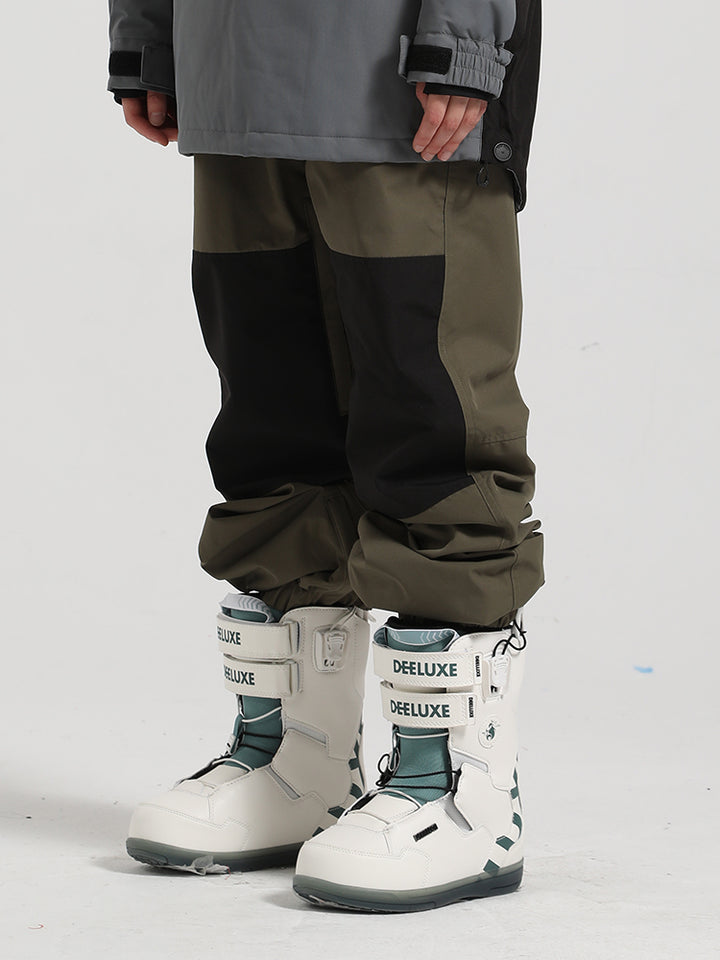 Men's Army Green Color-Block Straight-Leg Snow Pants