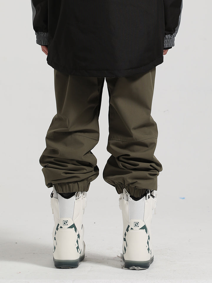 Men's Army Green Color-Block Straight-Leg Snow Pants