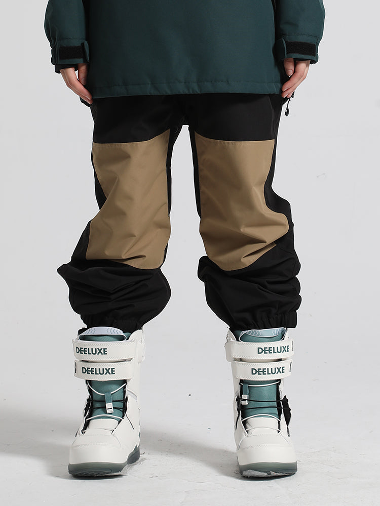 Men's Army Green Color-Block Straight-Leg Snow Pants