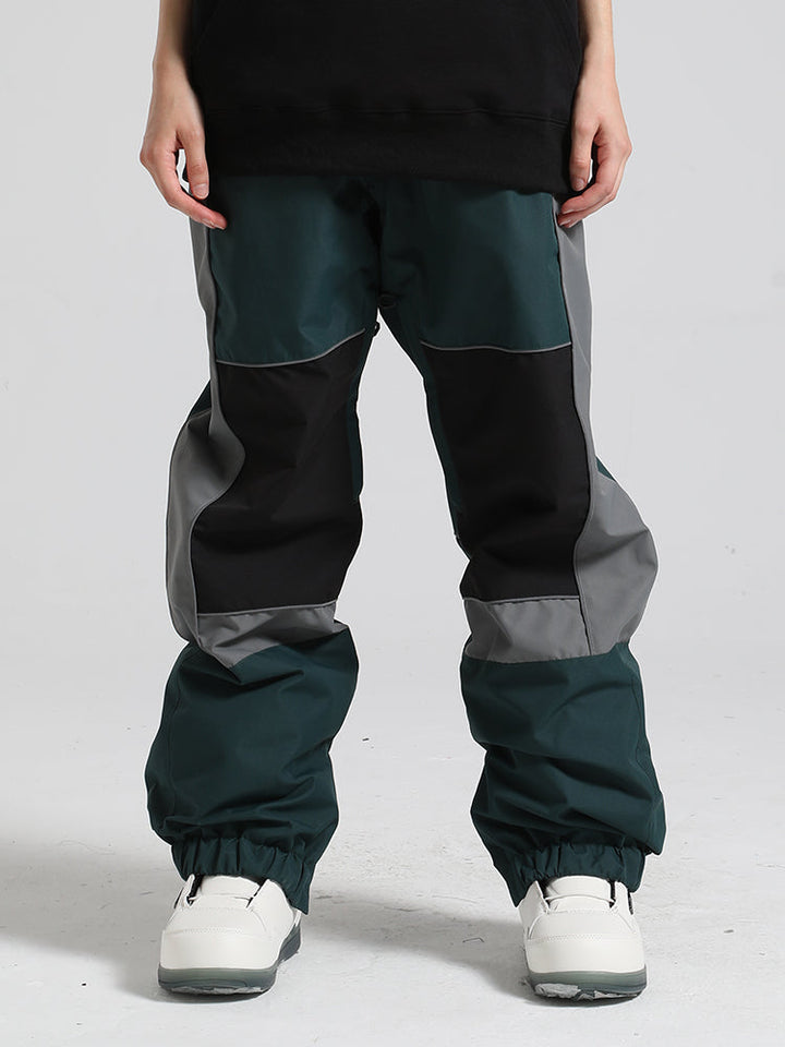 Men's Dark Green Contrast Stitching Straight-Leg Snow Pants