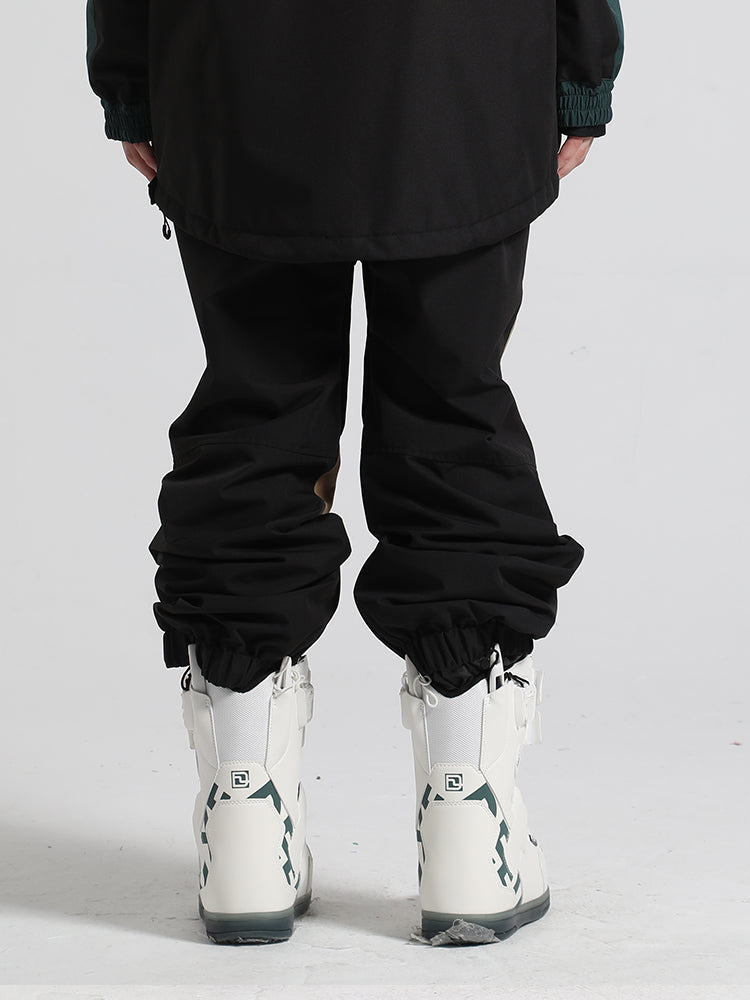 Unisex Army Green Color-Block Straight-Leg Snow Pants