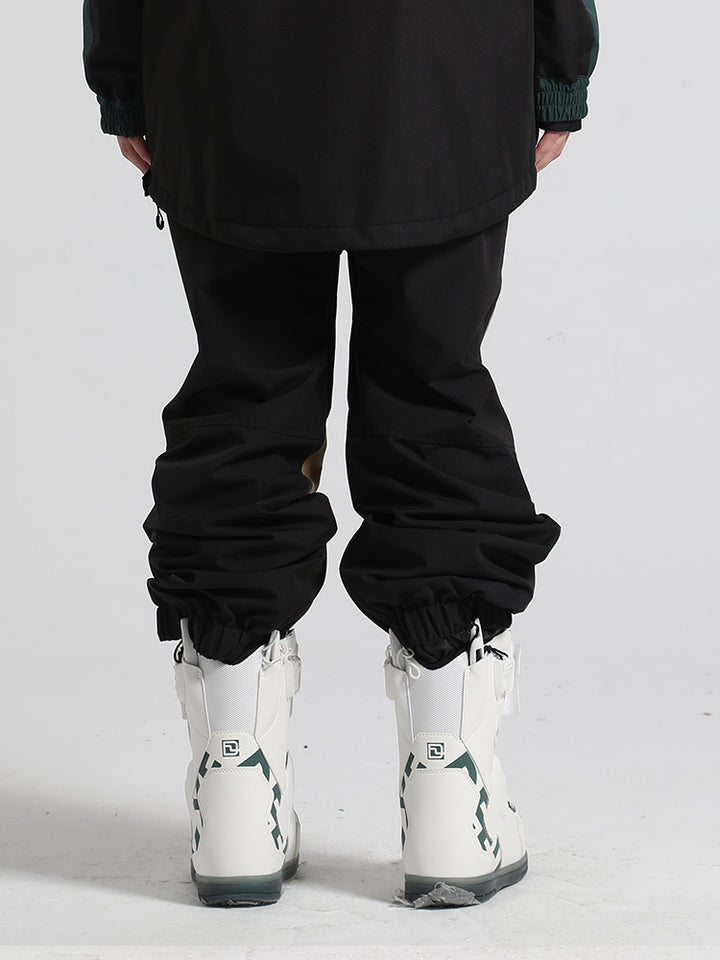 Men's Army Green Color-Block Straight-Leg Snow Pants