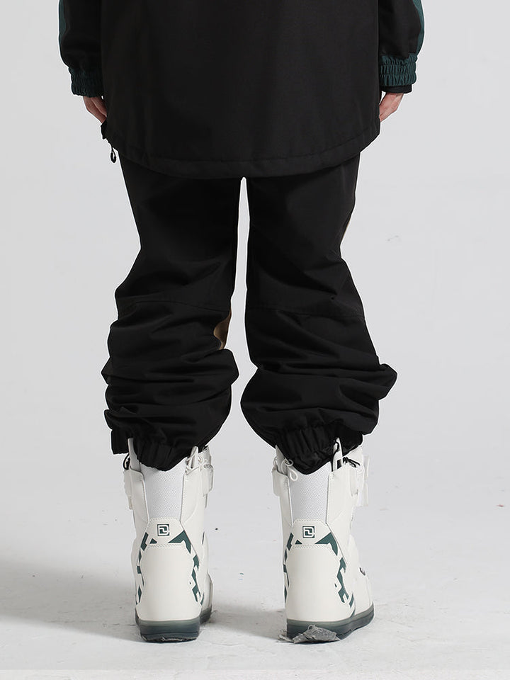 Unisex Black Color-Block Straight-Leg Snow Pants