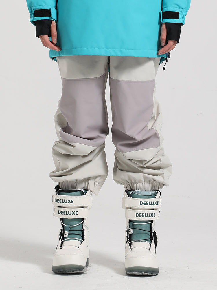 Unisex Army Green Color-Block Straight-Leg Snow Pants