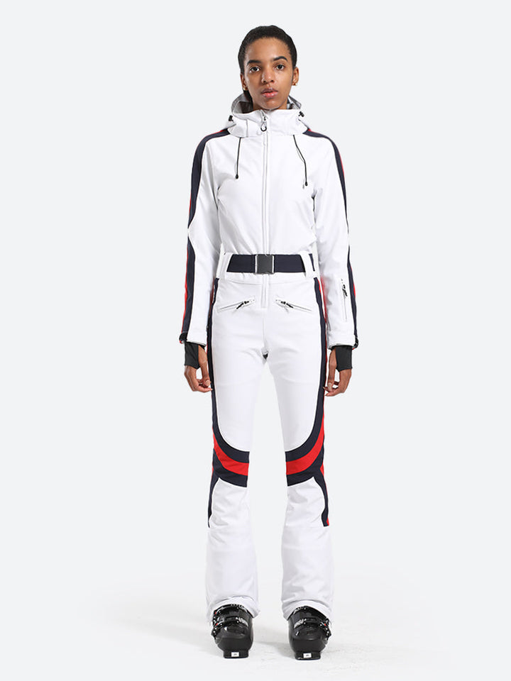 Women's White Stylish Athleticism One-Piece Ski Suit